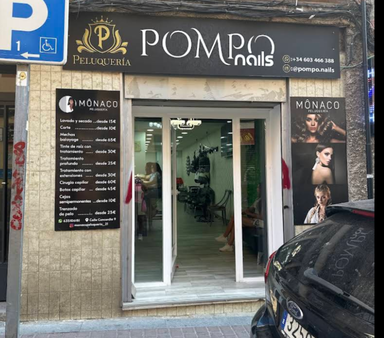 Fachada de Pompo Uñas y Peluquería en Madrid